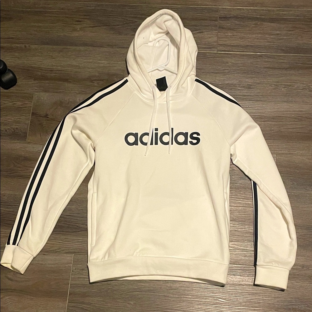 Adidas Men's Cream Hoodie with Black Accents